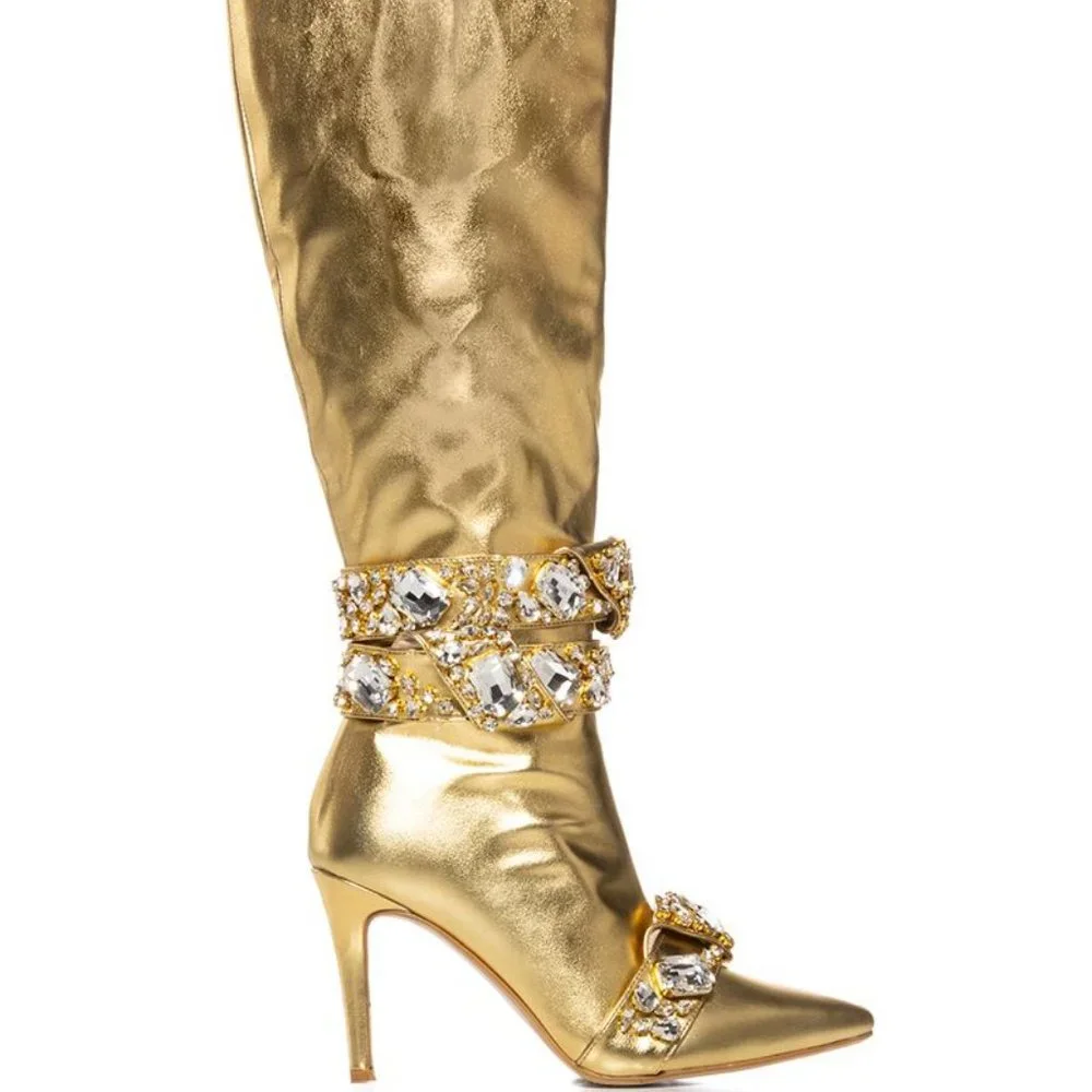 AZALEA WANG " SPOTLIGHT TAKEOVER " GOLD DIAMOND EMBELLISHED BOOT(BRAND NEW!!!!! - Picture 7 of 9